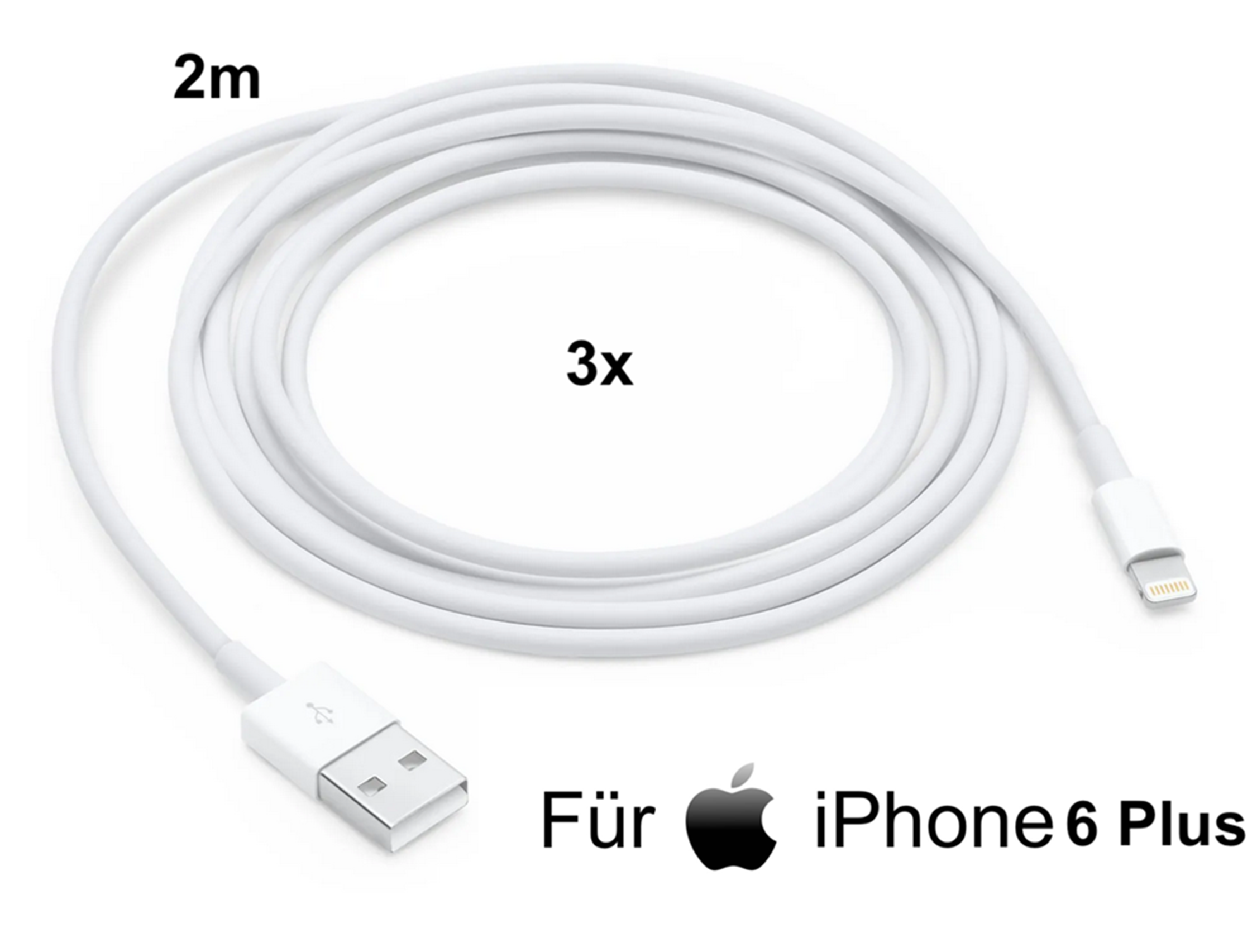3x iPhone 6 Plus Lightning auf USB Kabel 2m Ladekabel